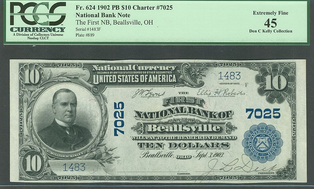 Beallsville, OH, Ch.#7025, 1st NB of Beallsville, OH, 1902PB, Ch.XF, 1483